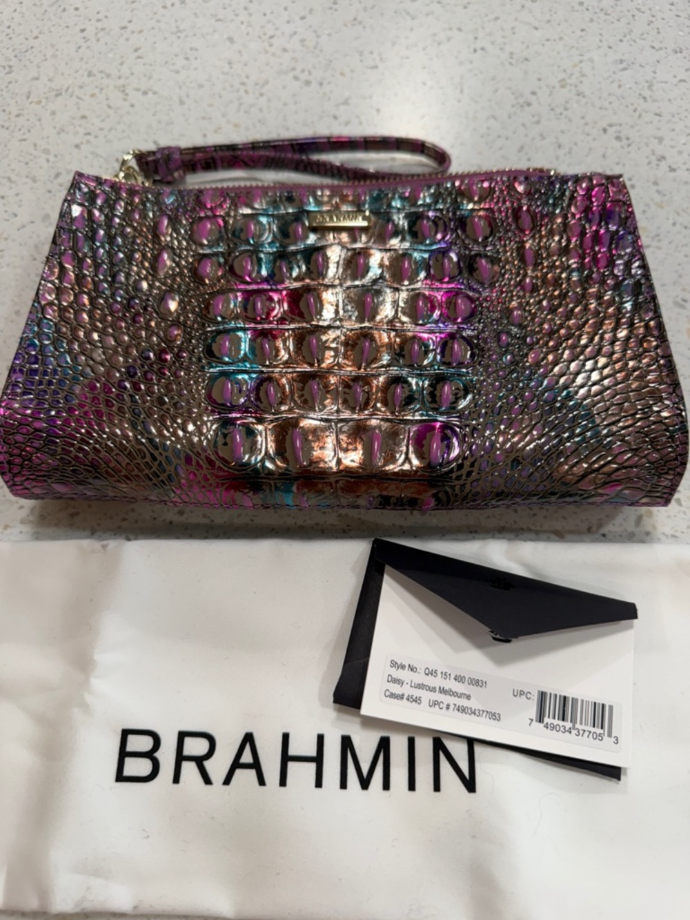 Brahmin Multicolor Embossed Croc Daisy Wristlet in Lustrous Melbourne NWT - Picture 3 of 4